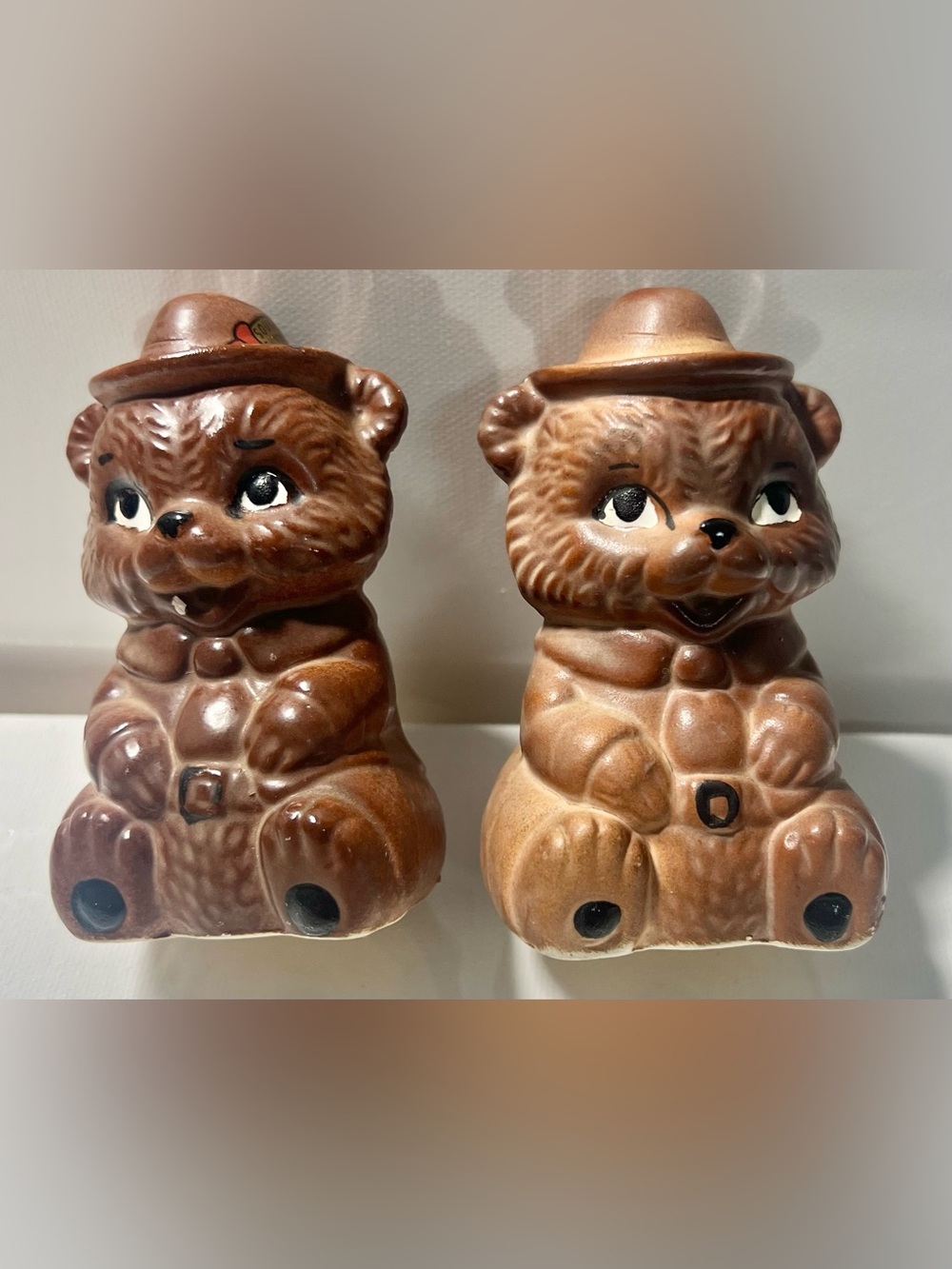 VTG Smokey the Bear Brown Salt and Pepper Shakers - Set of 2